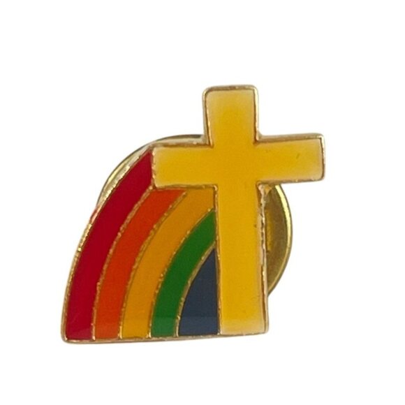 Rainbow & Cross Enamel Lapel Pin With Secure Clutch Back - Picture 1 of 5